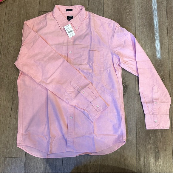 NWT JCrew flex Oxford button up shirt size Large slim fit solid color pink - Picture 1 of 2
